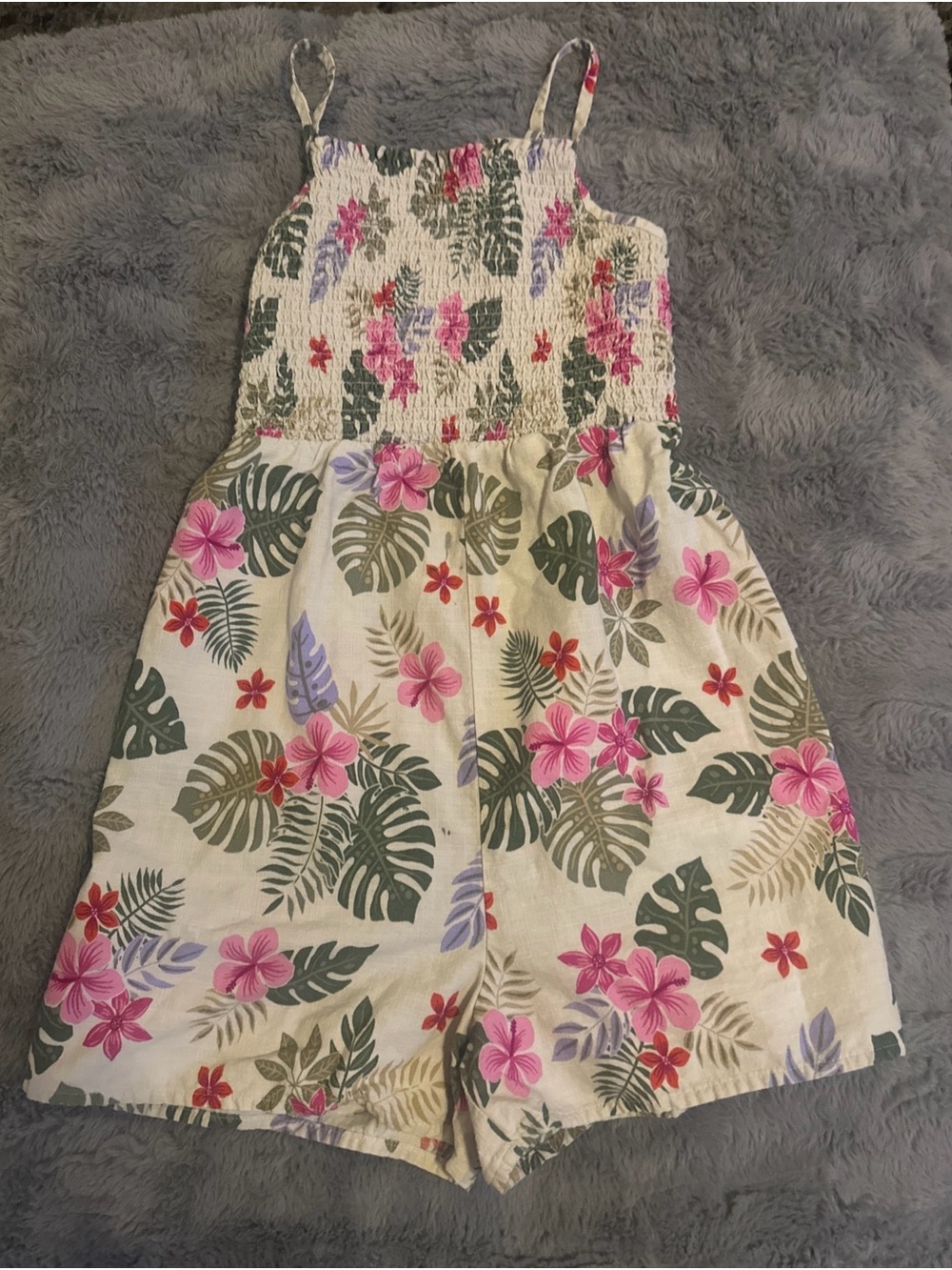 Wonder Nation Sleeveless Romper Girls Size L (10-12) Hawaiian Flowers